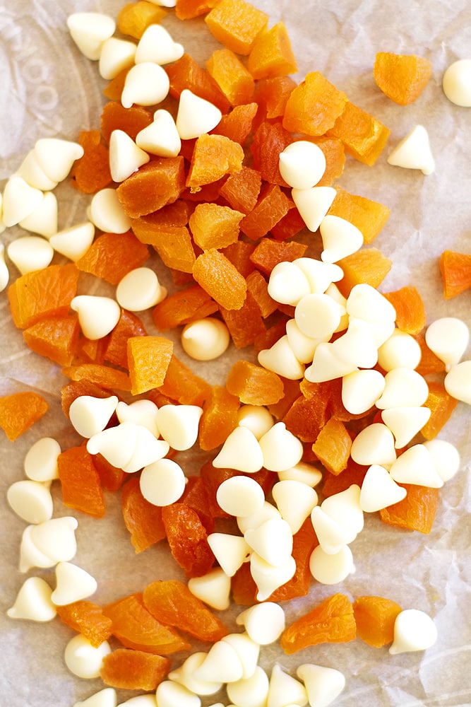 diced apricots and white chocolate chips