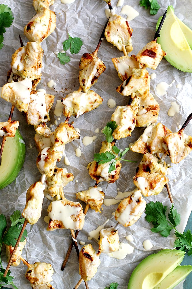 avocado ranch grilled chicken on parchment paper