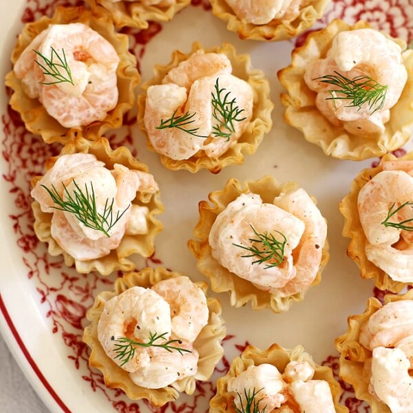 shrimp salad bites on a plate.