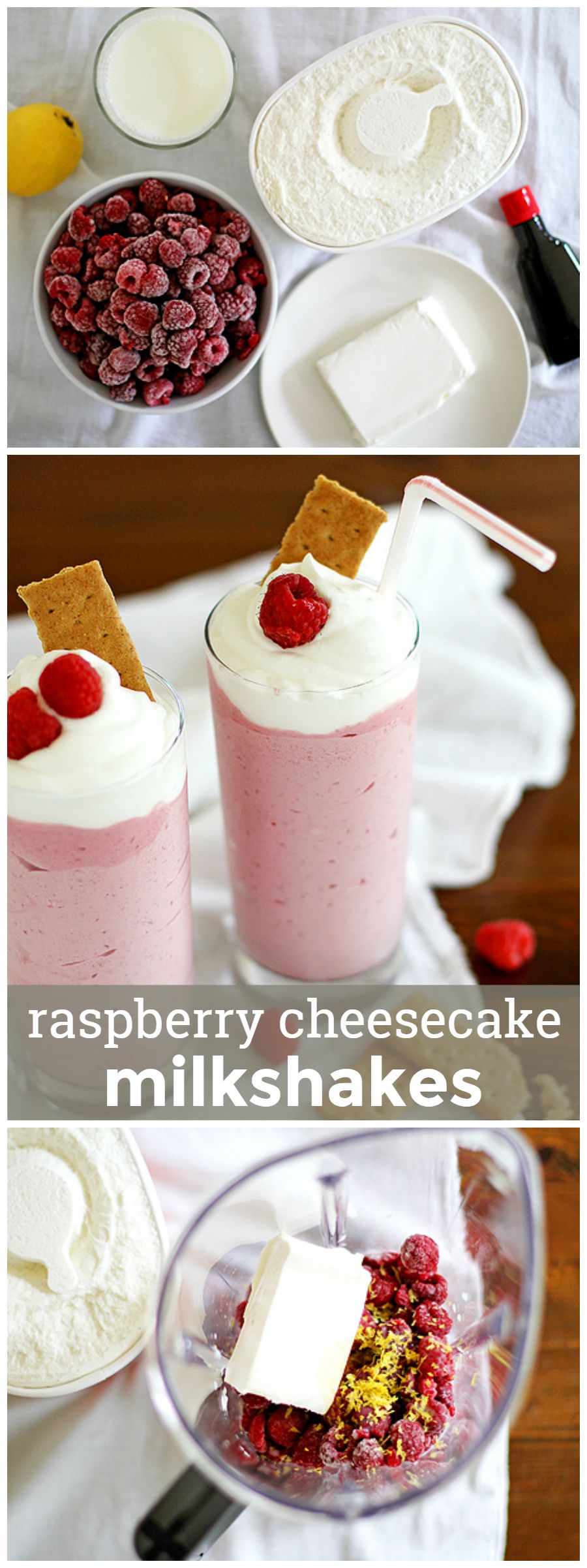 Raspberry Cheesecake Milkshakes -- no need to choose between cheesecake and a milkshake; now you can have both! www.girlversusdough.com @girlversusdough