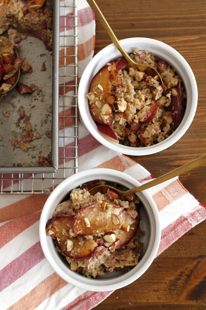 Cinnamon plum baked oatmeal with toasted almonds
