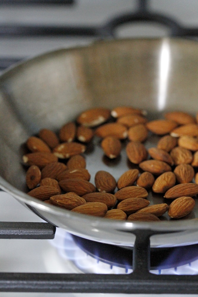 almonds in pan on stove