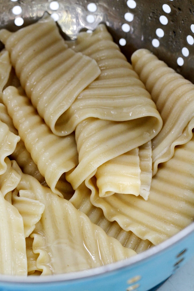 lasagna pasta in strainer