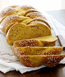 sliced pumpkin challah bread