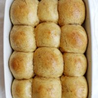 brown butter sweet potato buttermilk rolls in baking pan