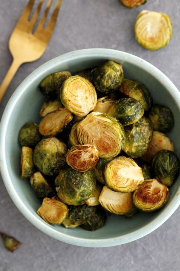 dijon roasted brussels sprouts in a bowl