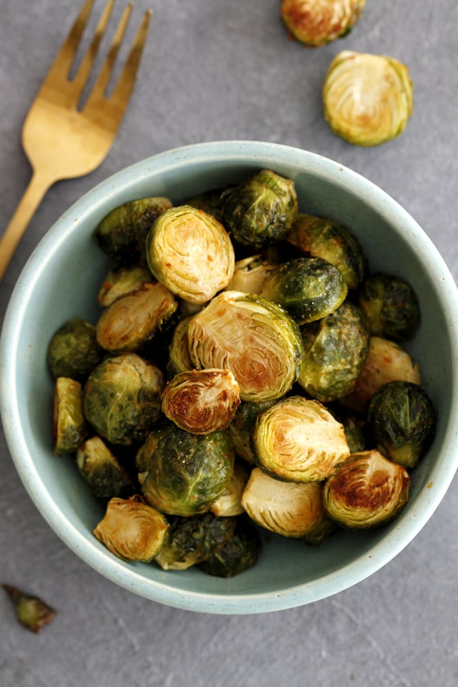 dijon roasted brussels sprouts in a bowl