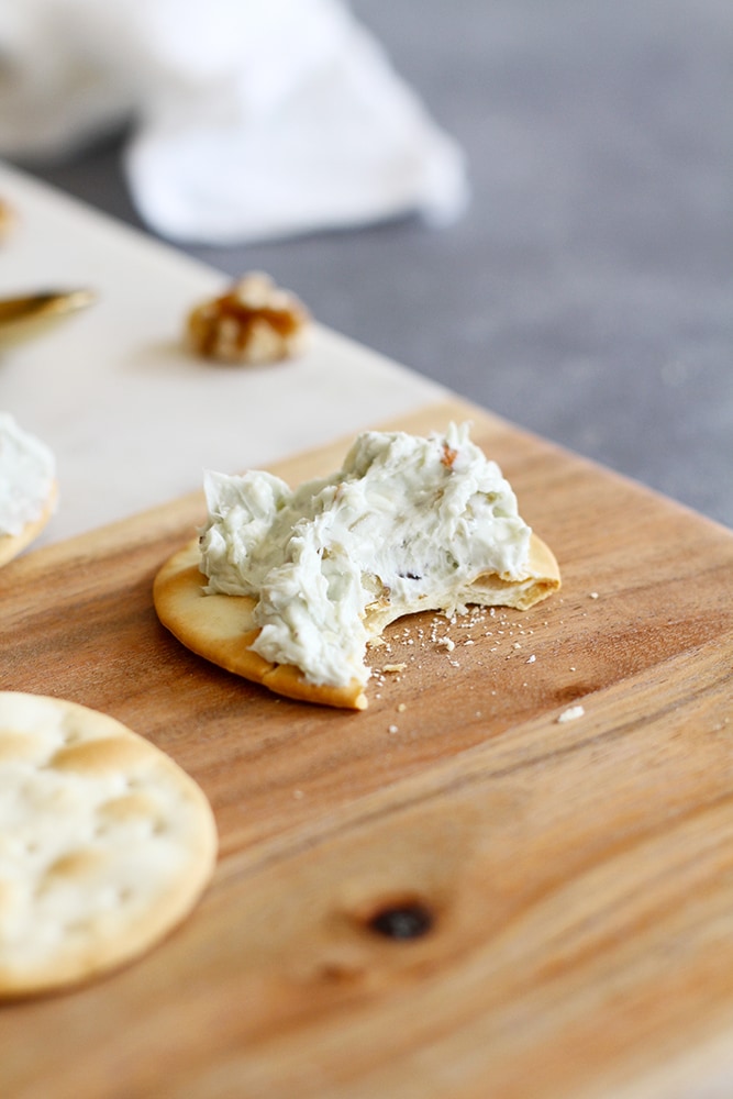 nutty blue cheese spread on cracker