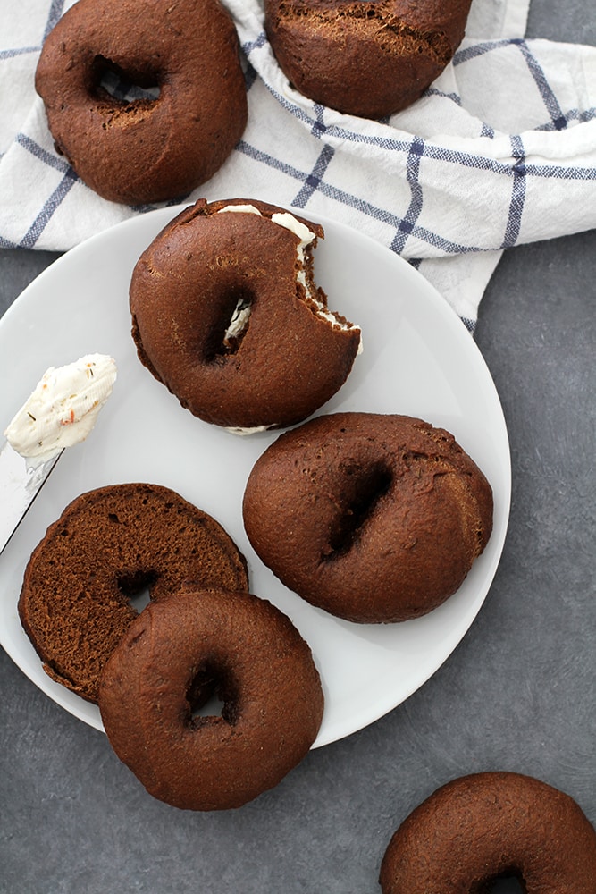 pumpernickel bagels on a plate