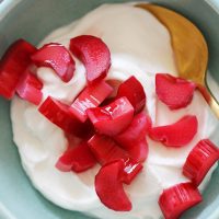 easy pickled rhubarb in a bowl