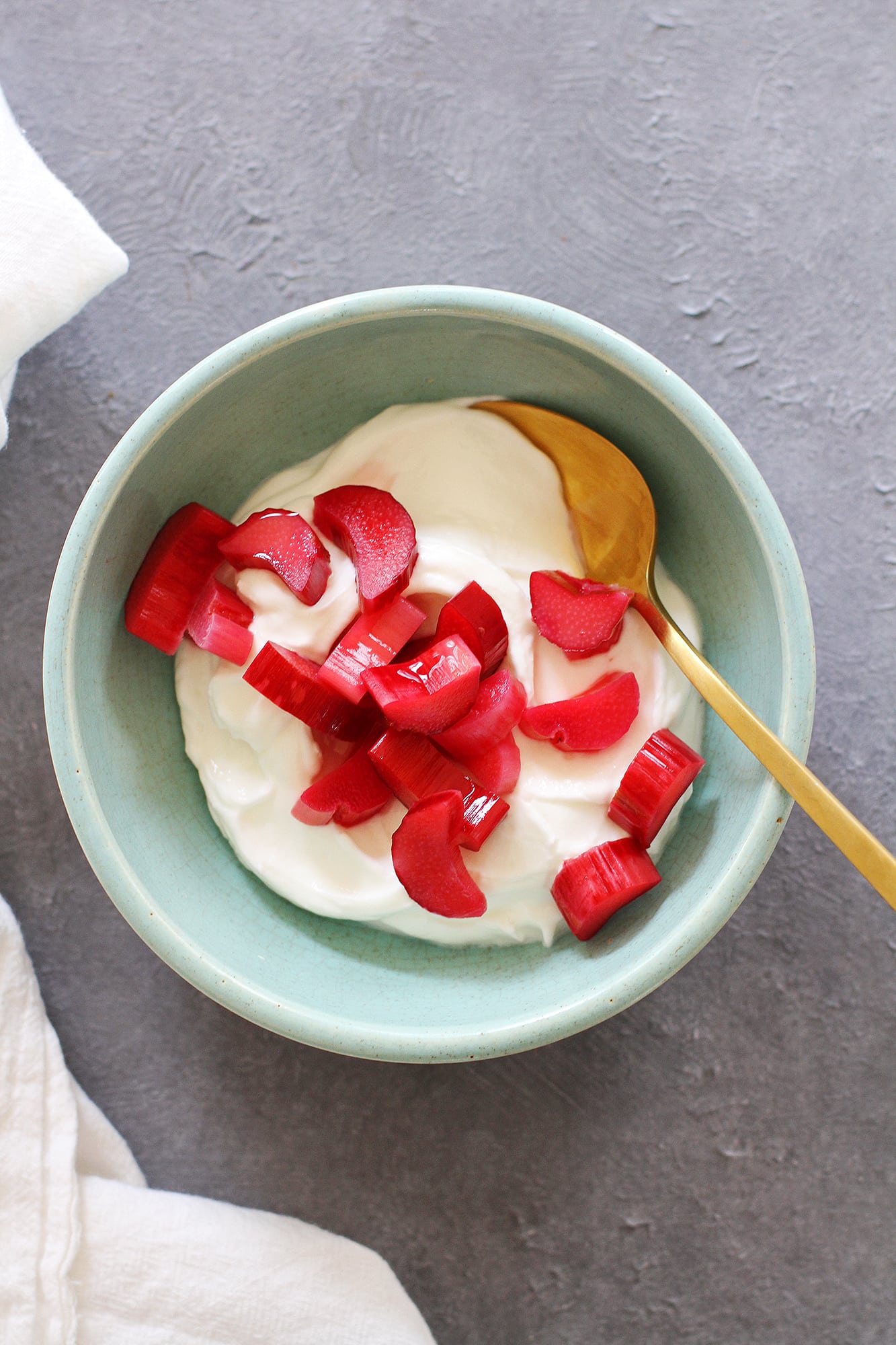 easy pickled rhubarb in a bowl