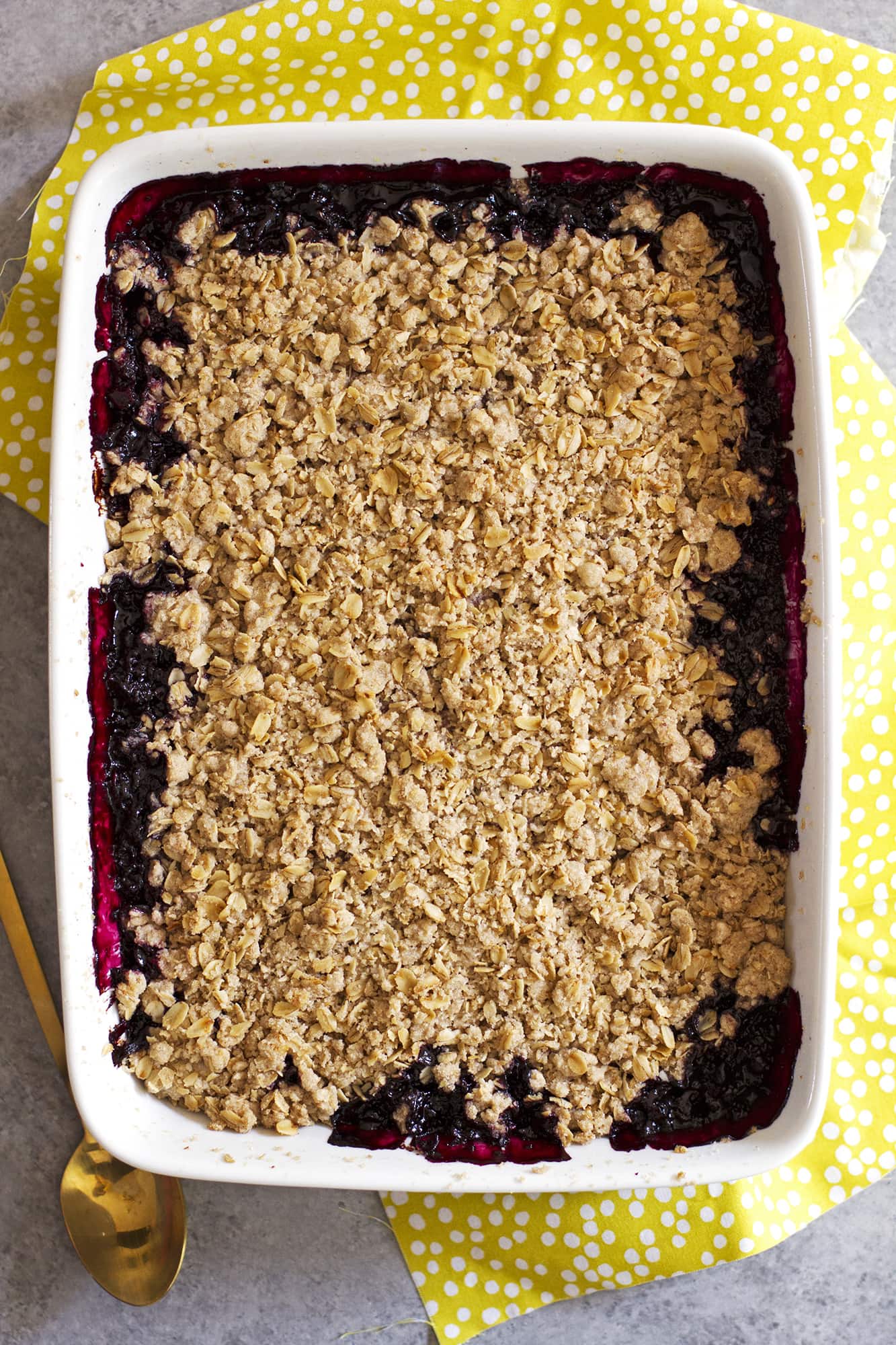 dairy free fruit crisp in baking dish