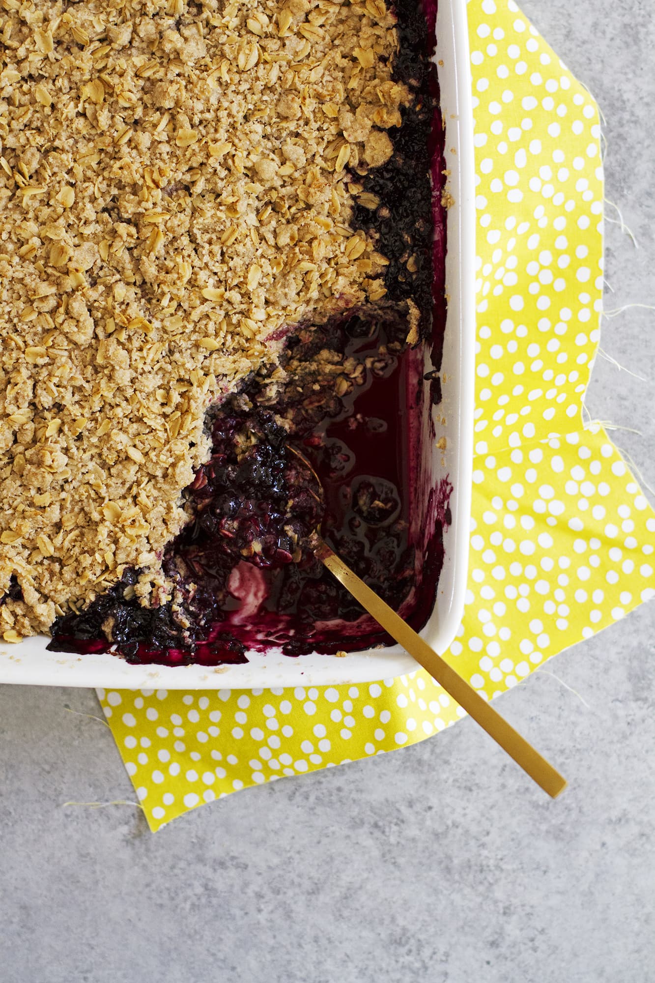 servings taken from dairy free fruit crisp baking dish