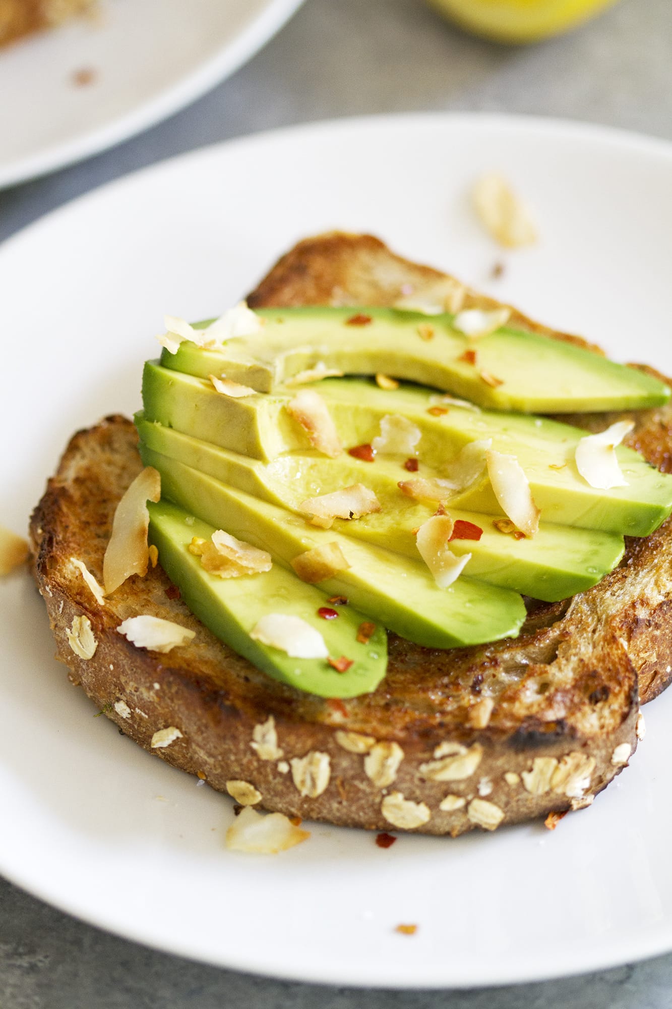 avocado coconut toast on a plate