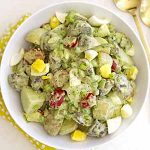 green goddess potato salad in bowl.