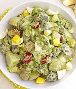 green goddess potato salad in bowl