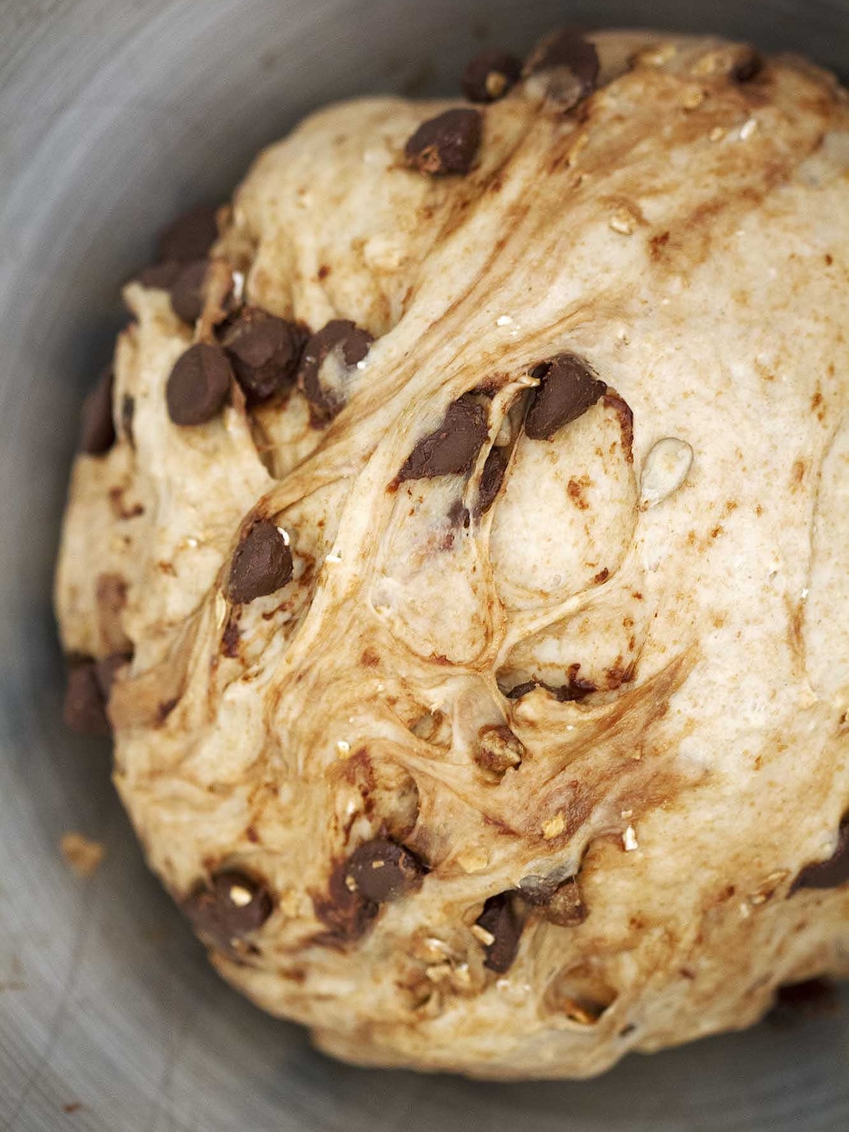 chocolate chip bagel dough proofing.
