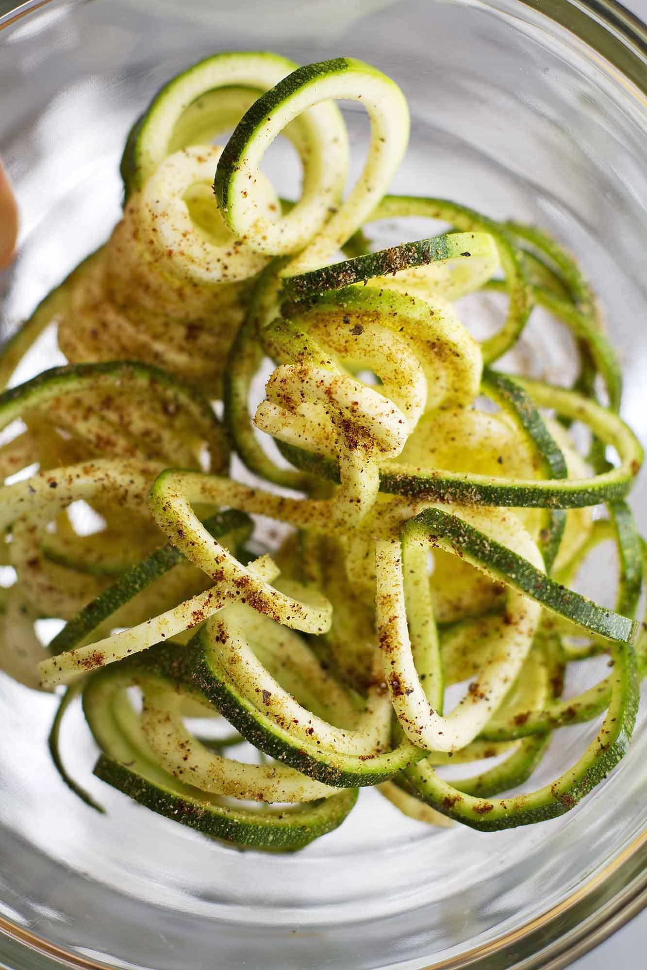 spiralized zucchini in bowl