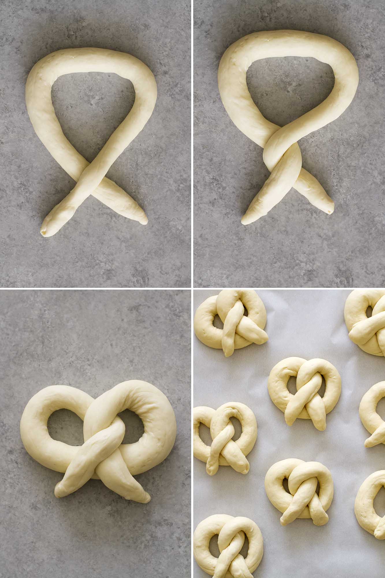 homemade soft pretzel dough twisting