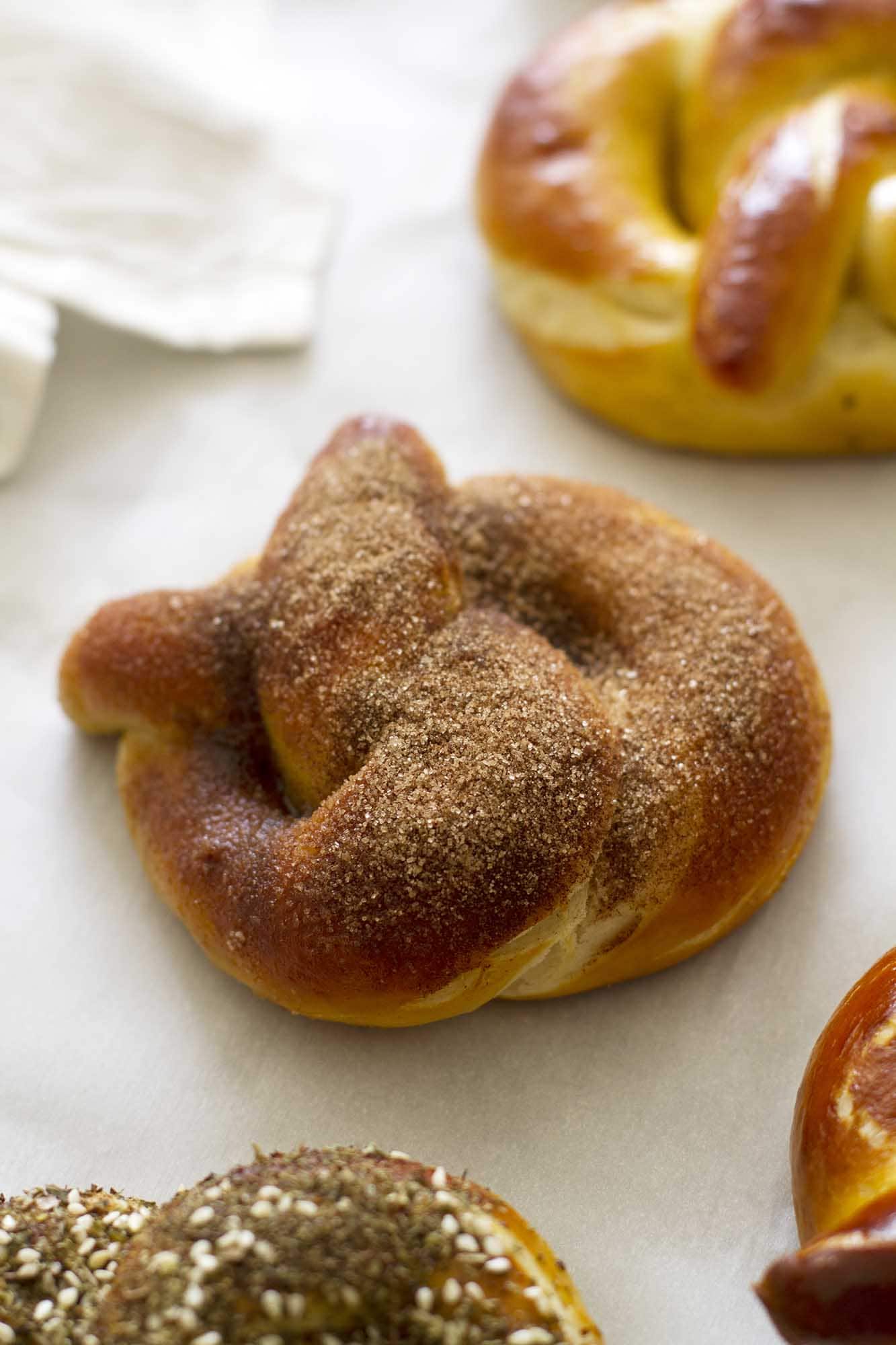 close up of homemade soft pretzel