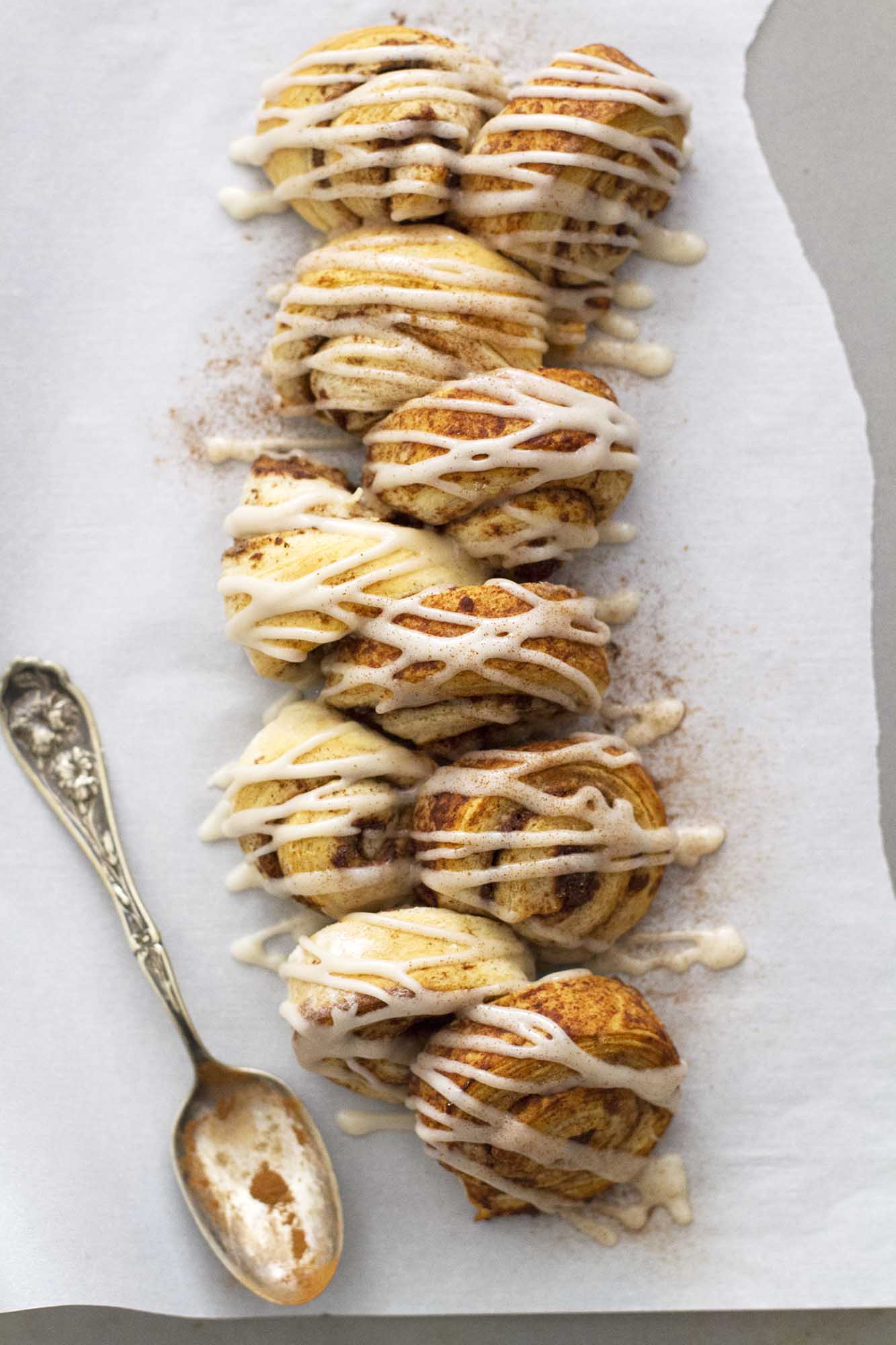 chai cinnamon pull apart bread on parchment paper