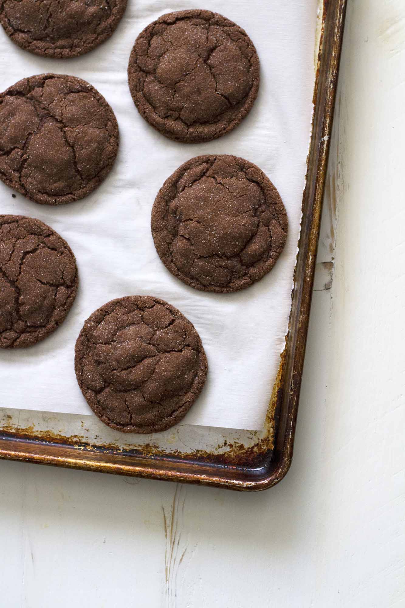 chocolate cardamom cookies on a baking sheet