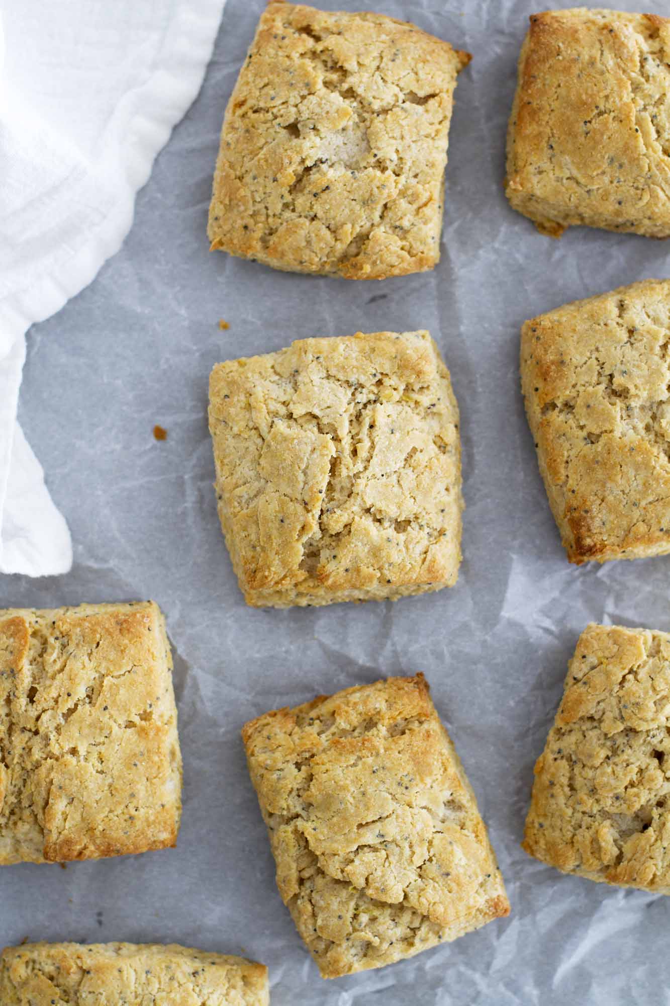 lemon poppy seed biscuits on parchment paper