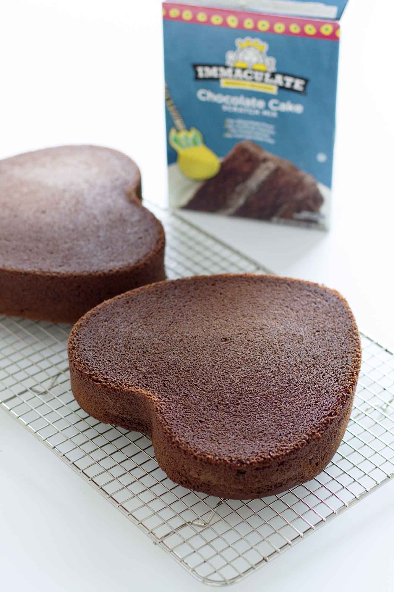 heart shaped chocolate cake ready for frosting.