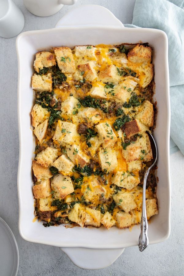 not your mom's egg casserole in a baking dish