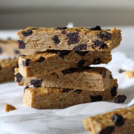 stack of four blueberry granola bars.