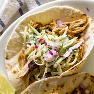 Slow Cooker Green Chile Pork Tacos with Cilantro-Lime Slaw