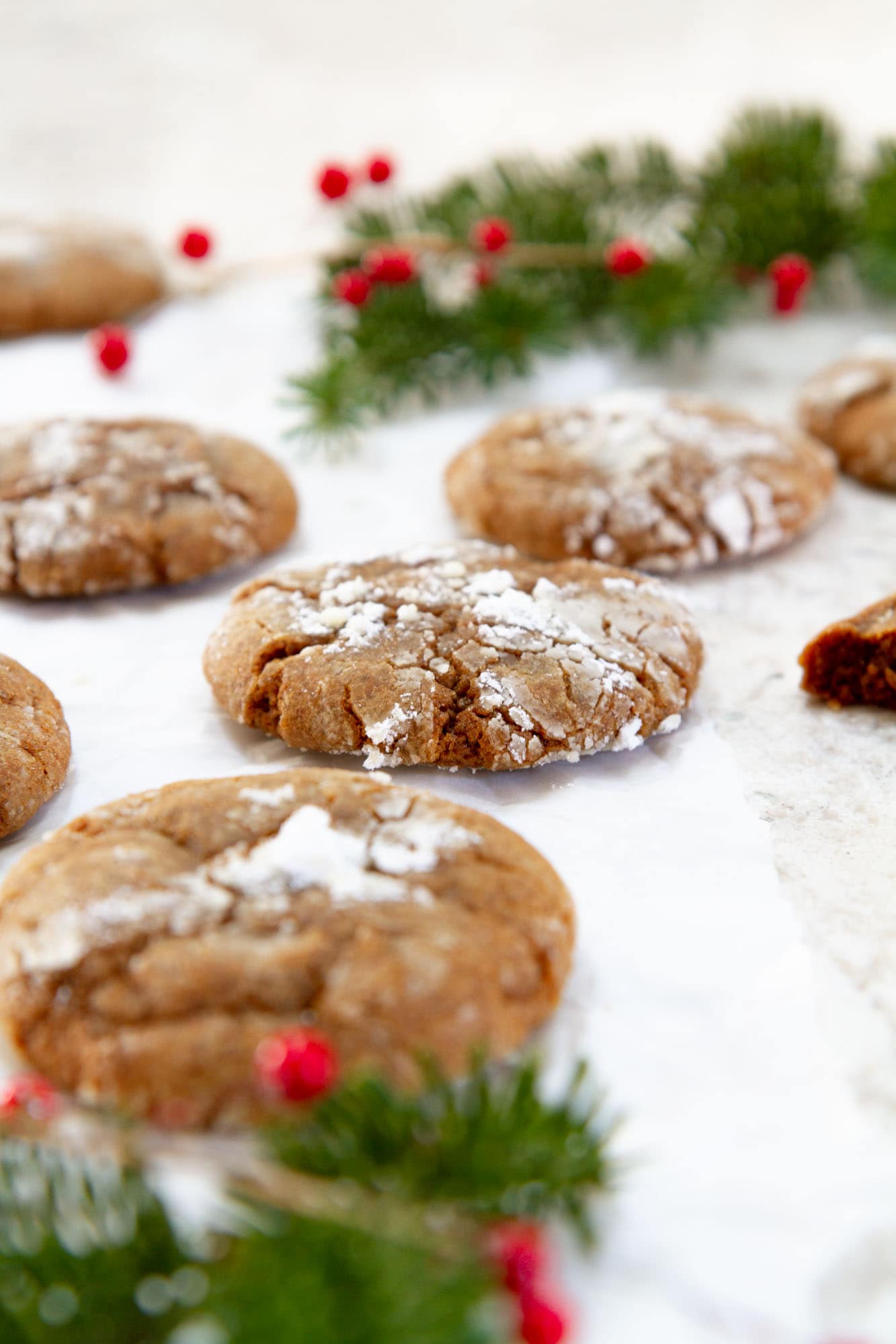 gingerbread crinkle cookies low angle view