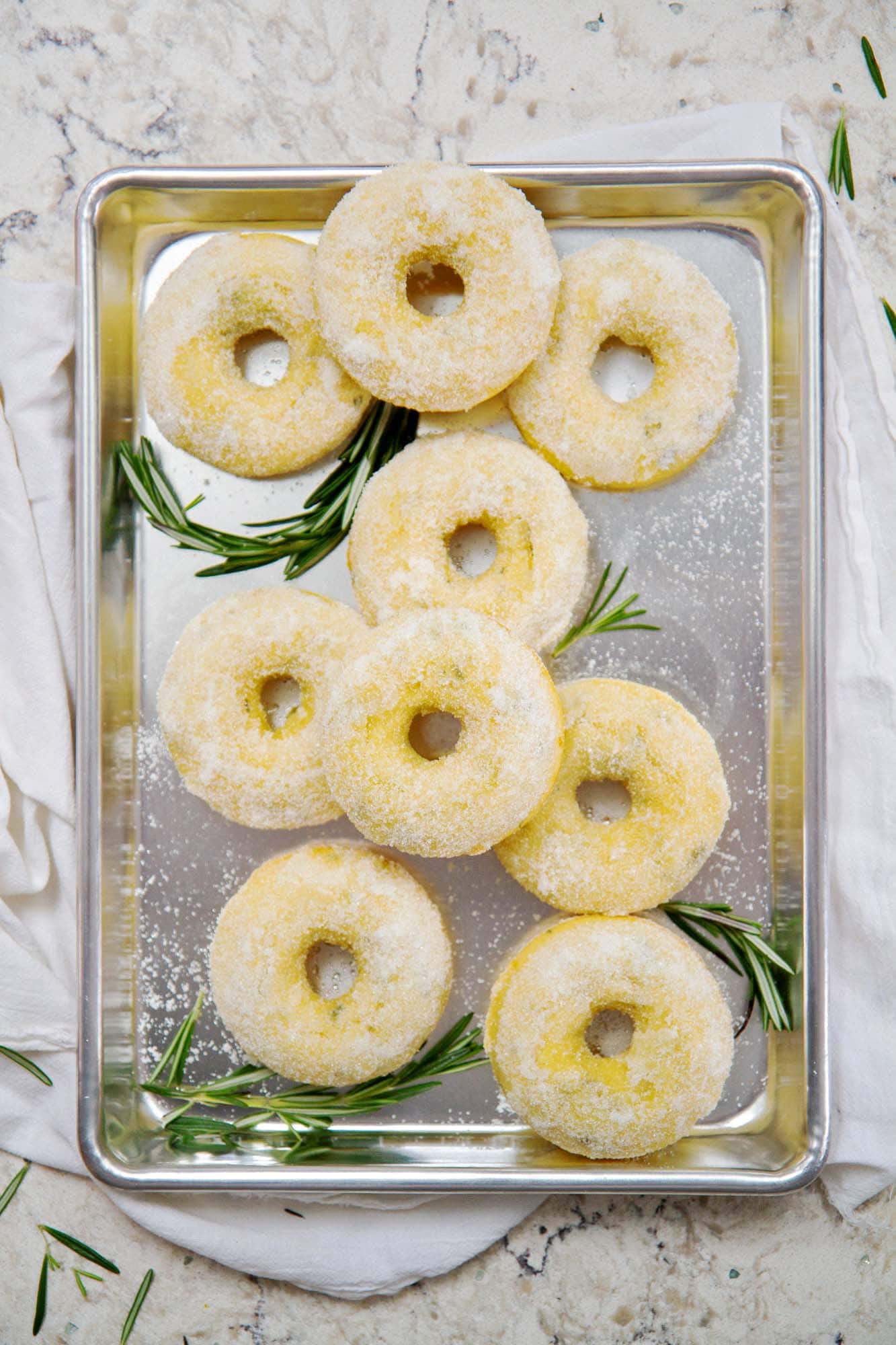 donuts on baking sheet