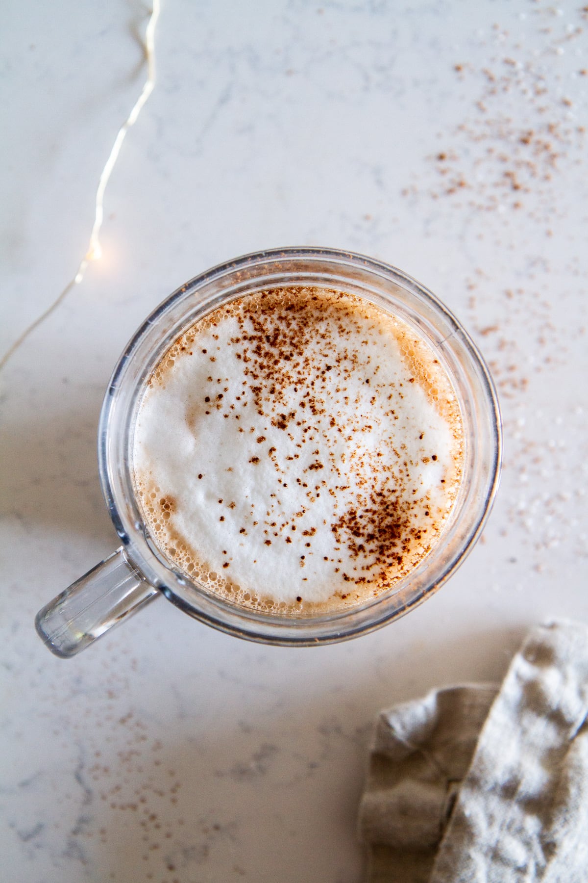 overhead view of the chocolate hazelnut latte