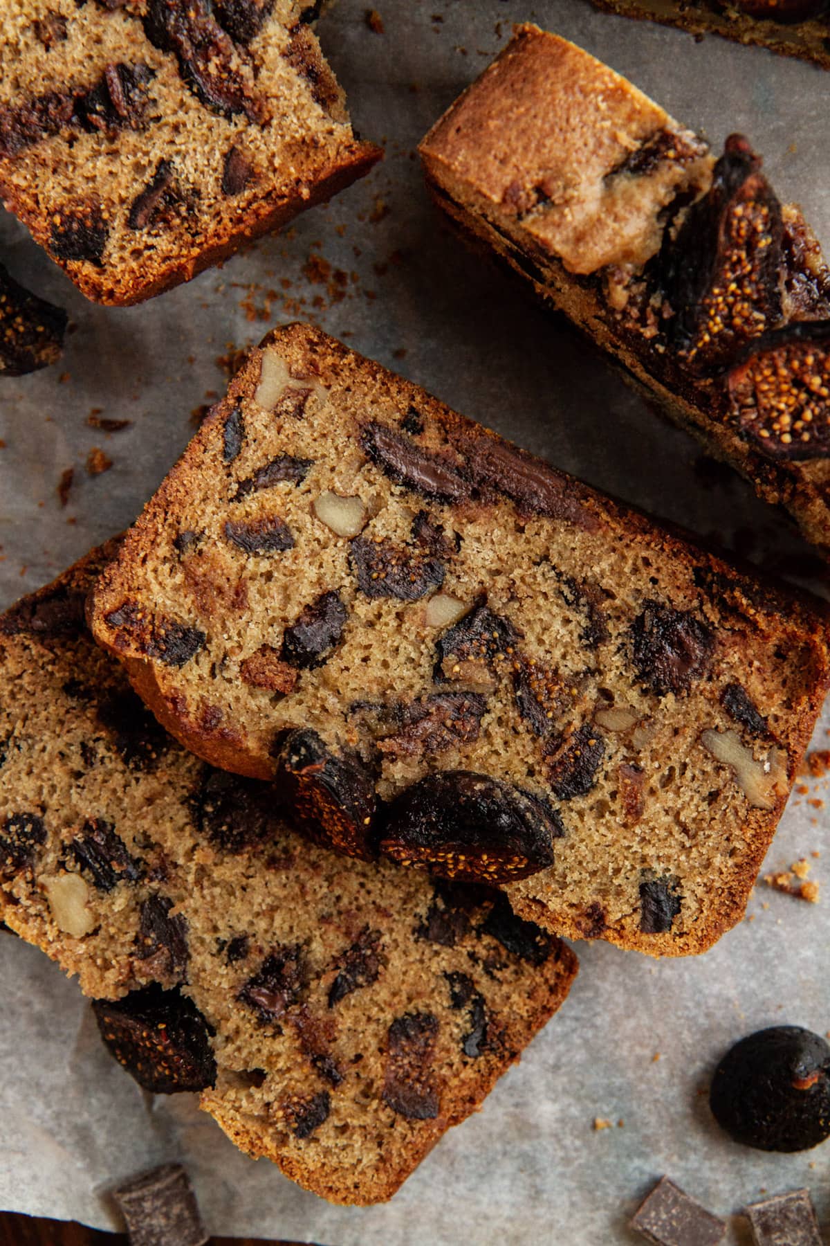 Whole Wheat Chocolate Chunk Fig Bread -- Made with mission dried figs, dark chocolate and whole wheat flour, this quick bread recipe is a smart food choice for the whole fam. @girlversusdough #girlversusdough