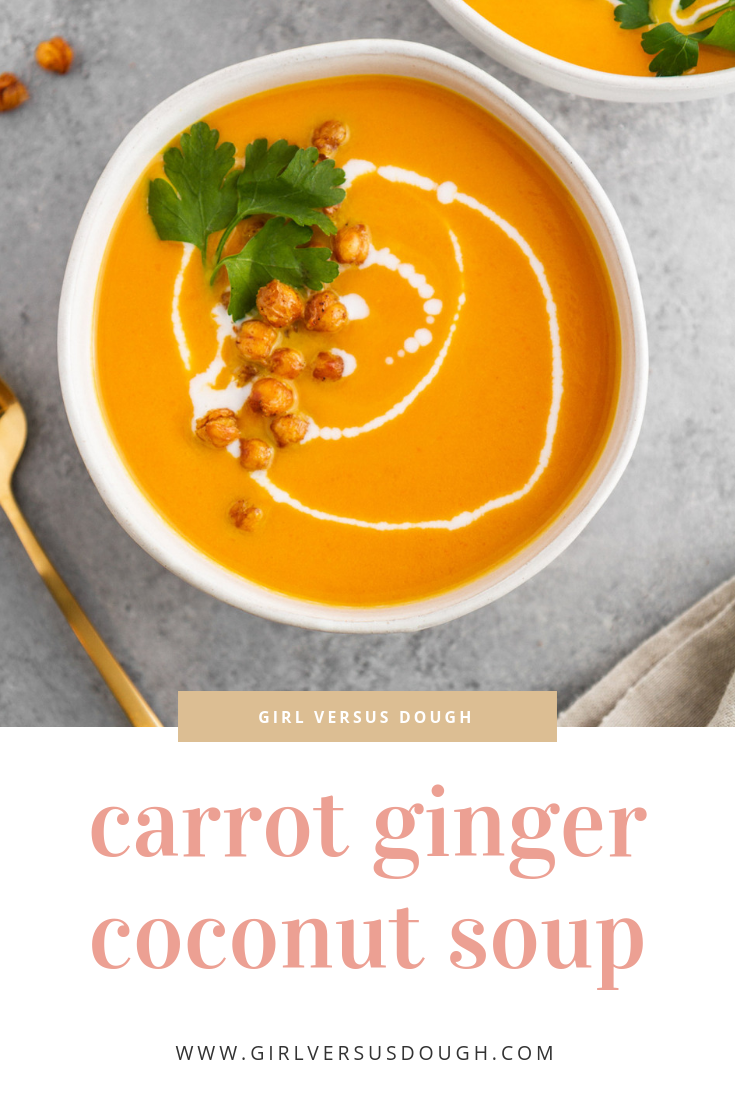 carrot ginger coconut soup in a bowl