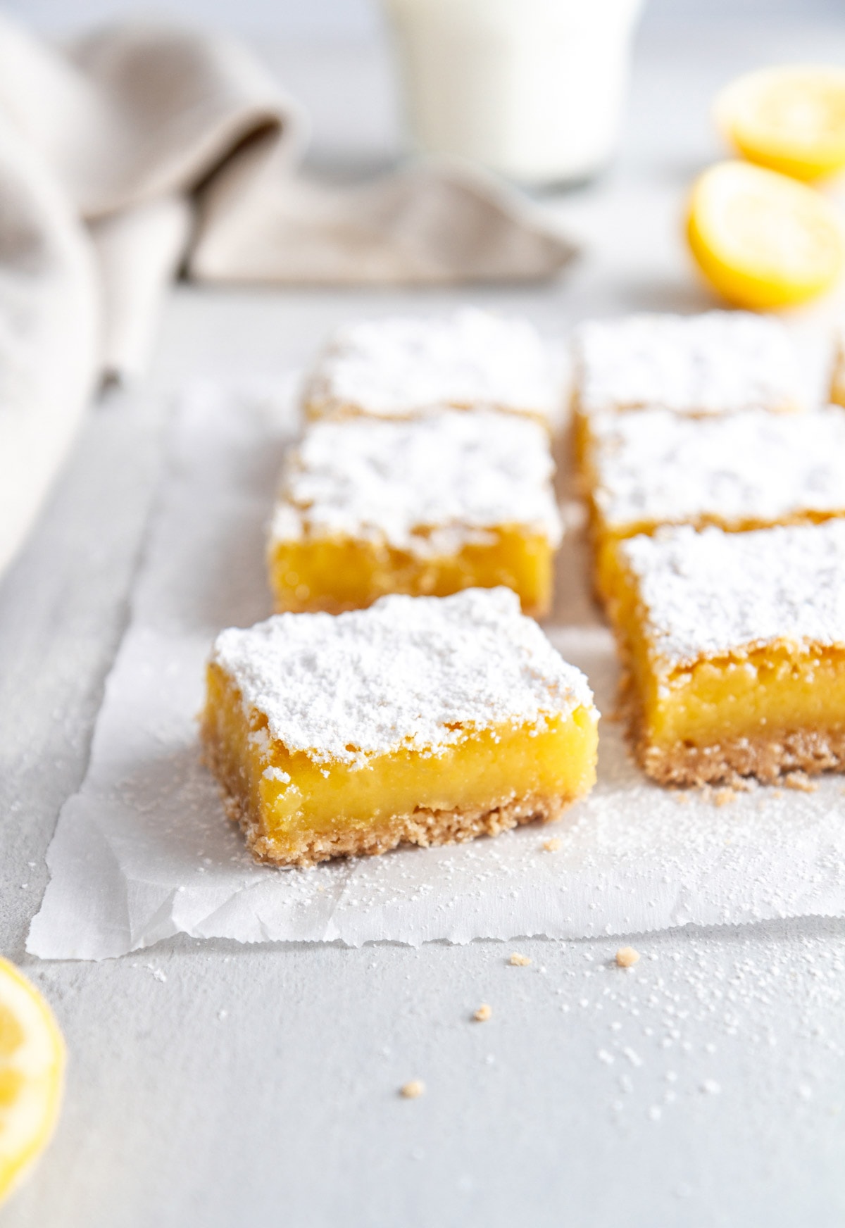 gluten free lemon bars on parchment paper