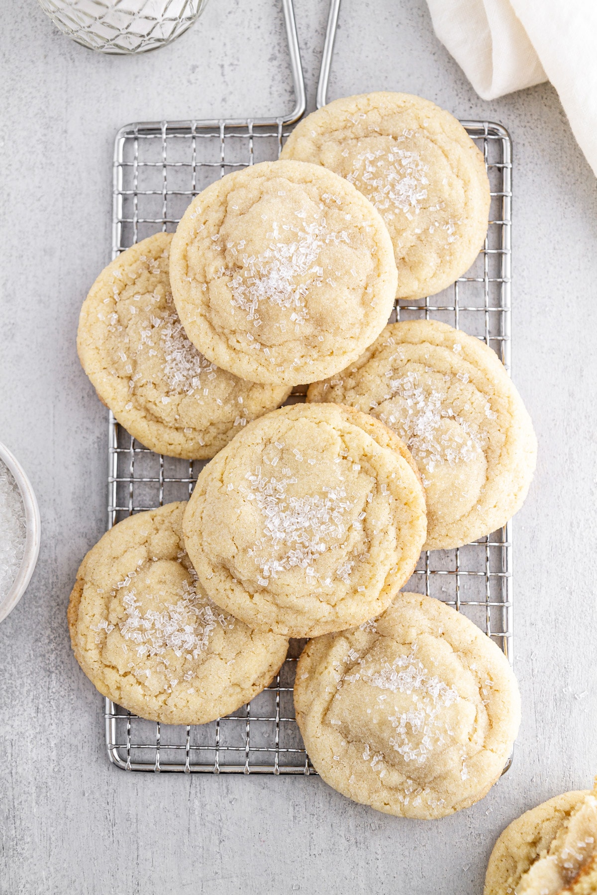 chewy sugar cookies on a cooling rack