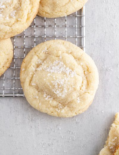 chewy sugar cookies on a cooling rack