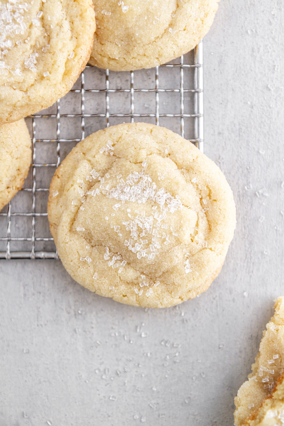 chewy sugar cookies on a cooling rack