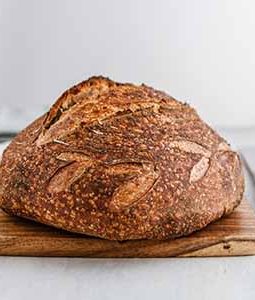 sourdough loaf on cutting board
