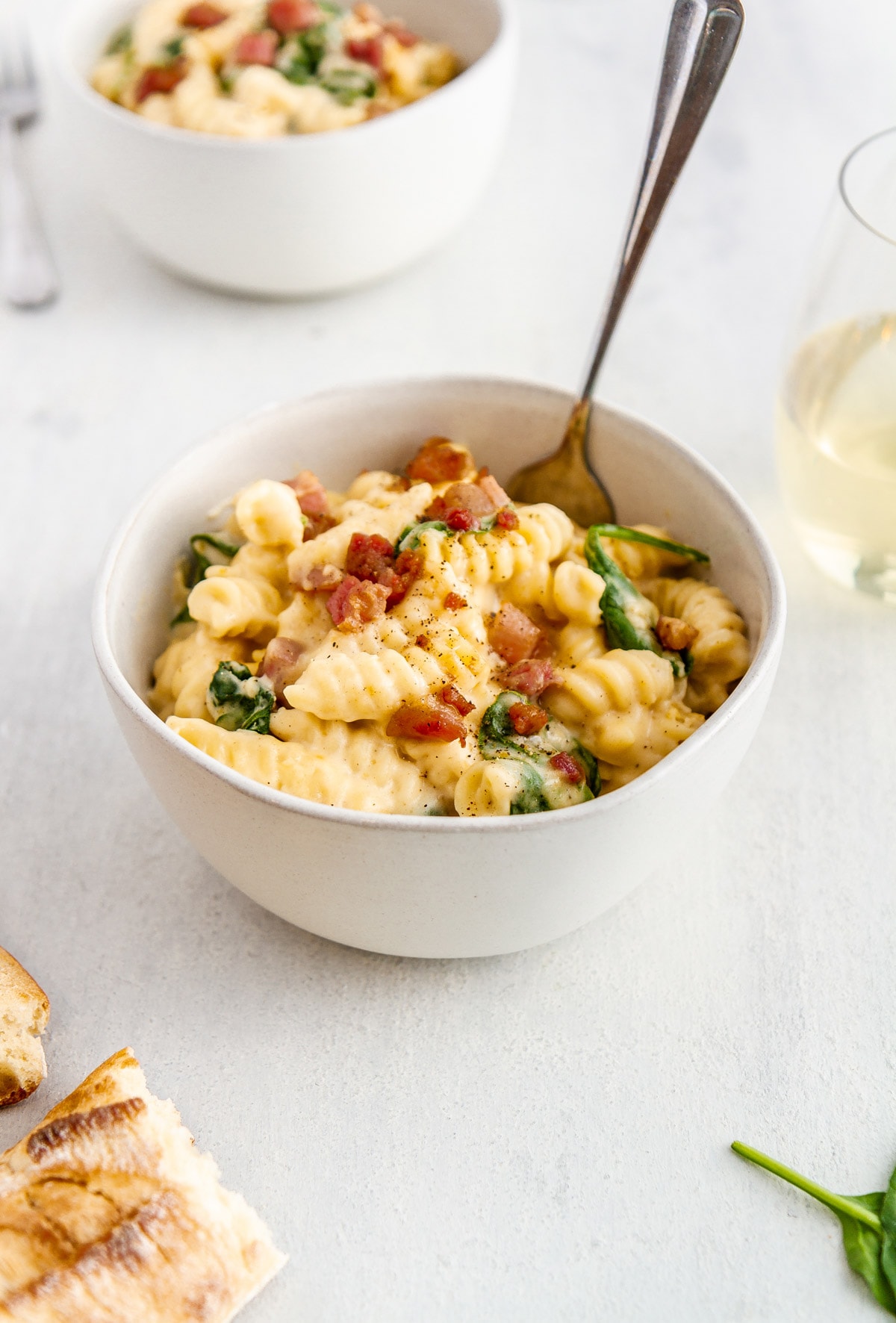 a bowl of stovetop macaroni and cheese with a fork in it