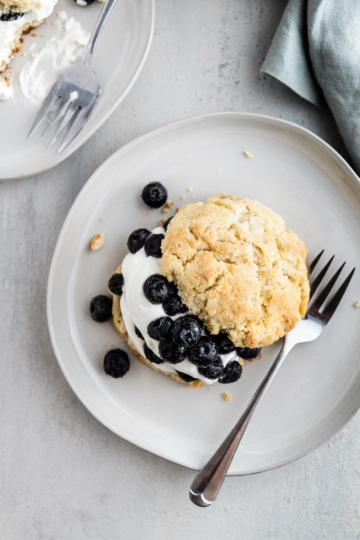 an overhead shot of blueberry shortcakes on a plate
