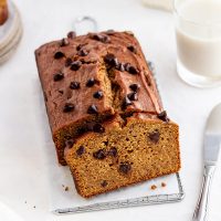 chocolate chip pumpkin bread on a surface