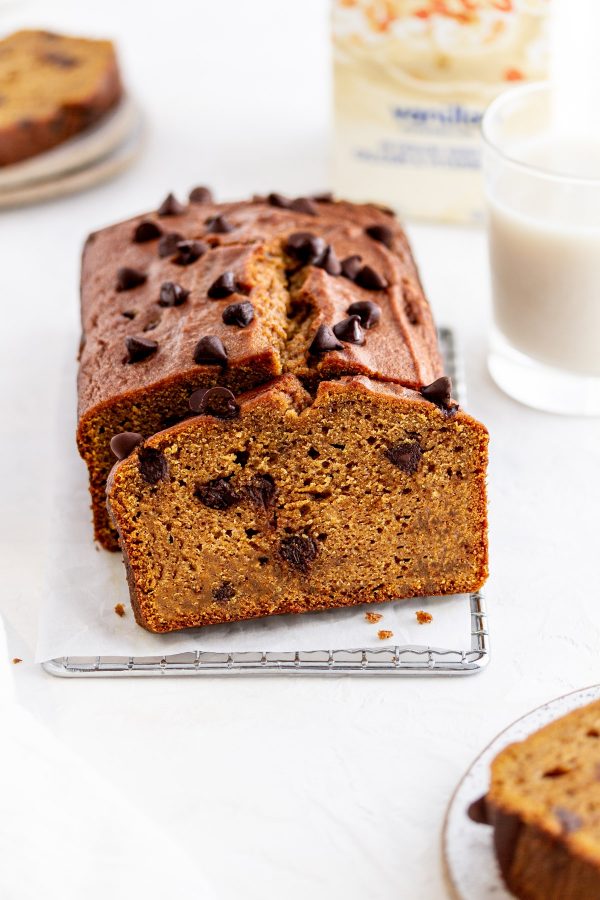 chocolate chip pumpkin bread on a surface