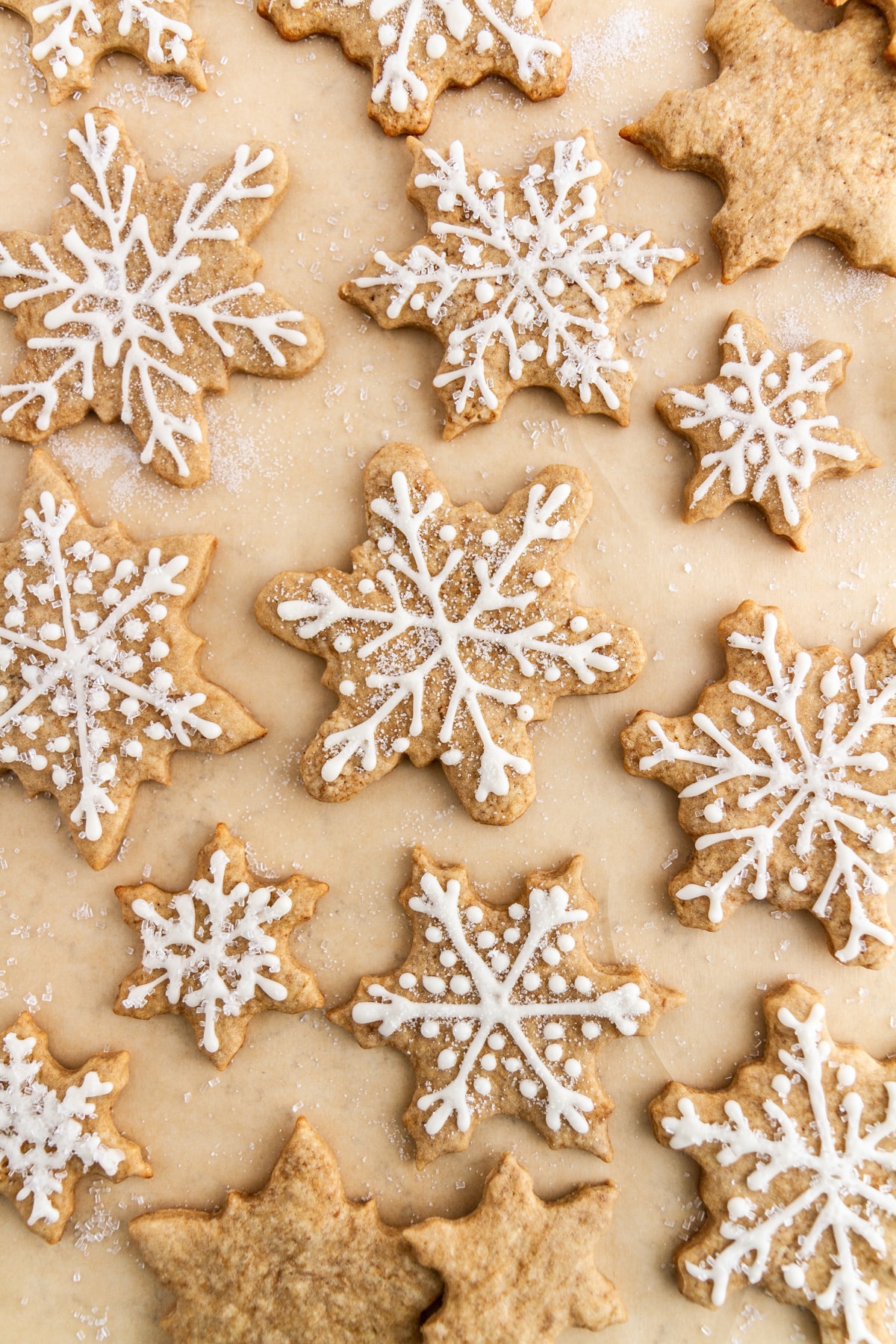 eggnog latte cutout cookies on parchment paper