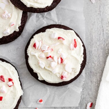 chocolate peppermint cookies on parchment paper.