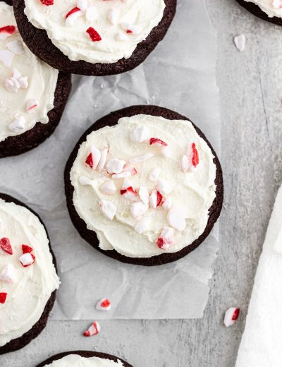 chocolate peppermint cookies on parchment paper