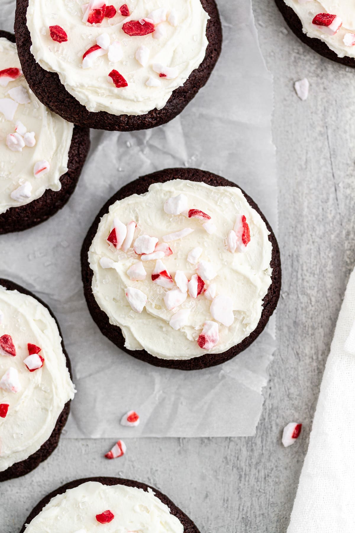 chocolate peppermint cookies on parchment paper