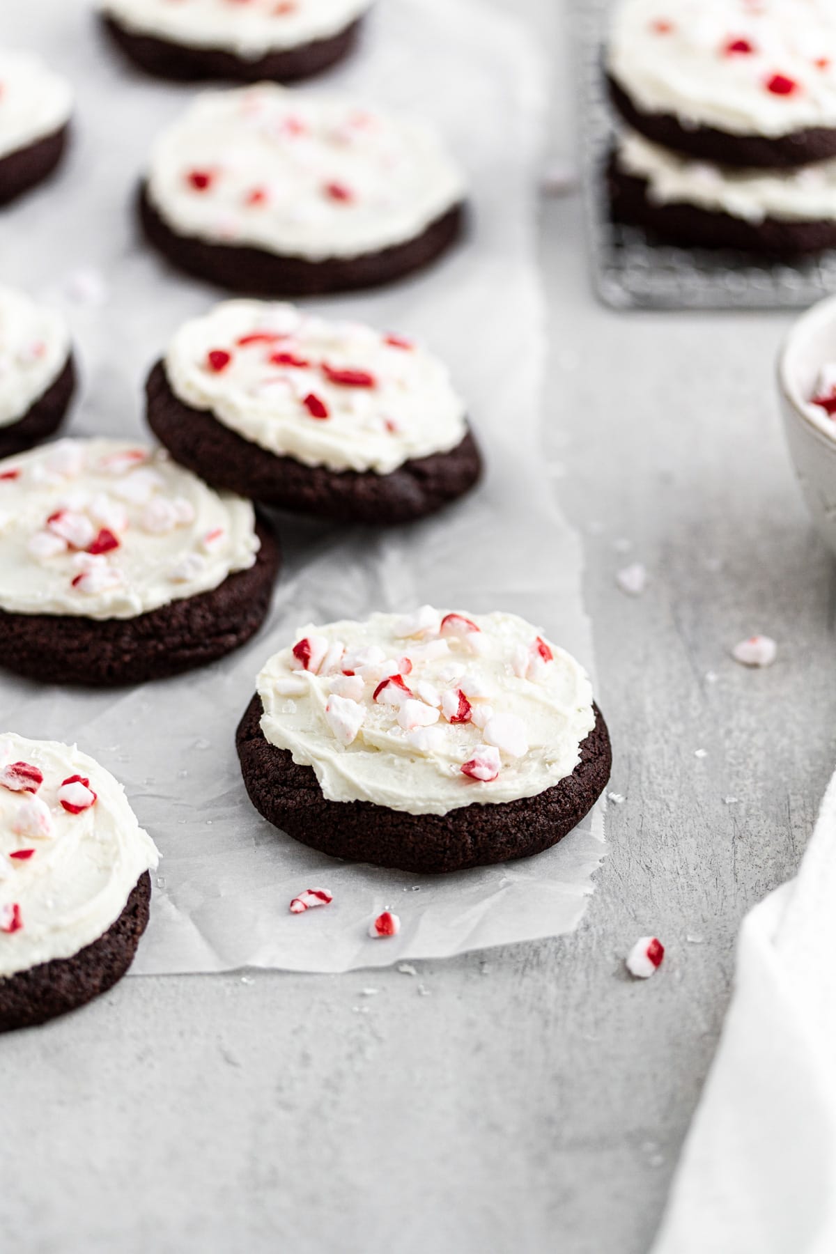 chocolate peppermint cookies on a surface